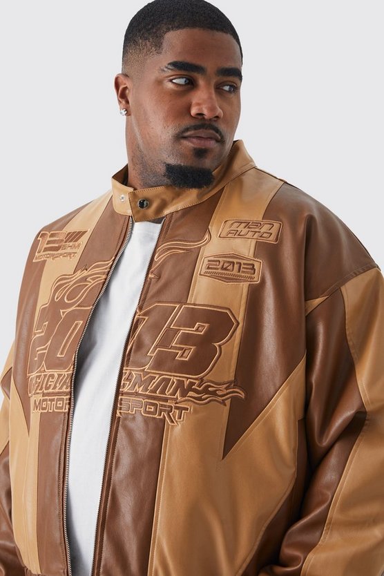 Plus kastige PU Moto-Jacke mit Applikation