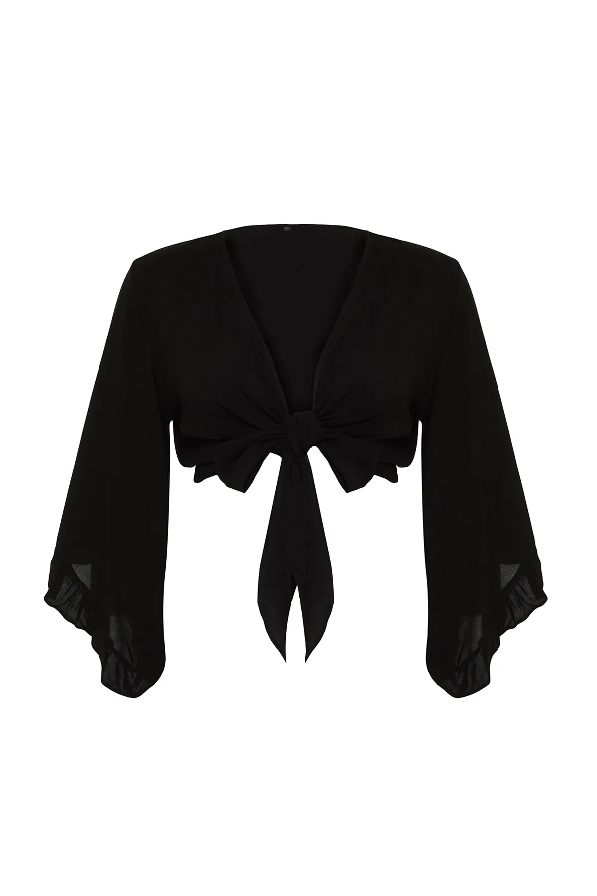 Trendyol Curve  Schwarze kurze Bluse mit gewebtem Volant TBBSS24AF00071