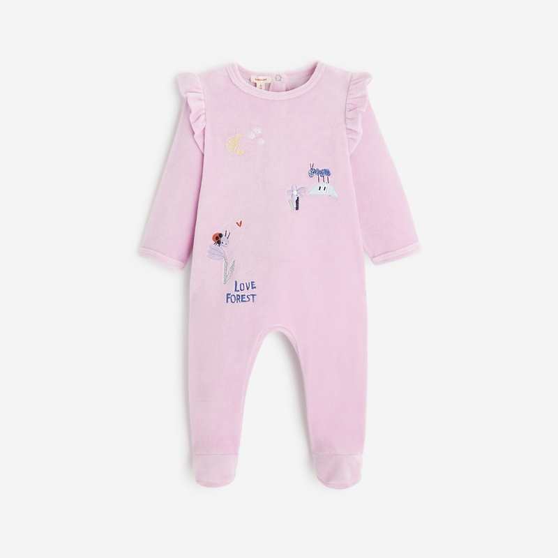 Pyjama violine bébé fille en velours maille côtelée violet Catimini
