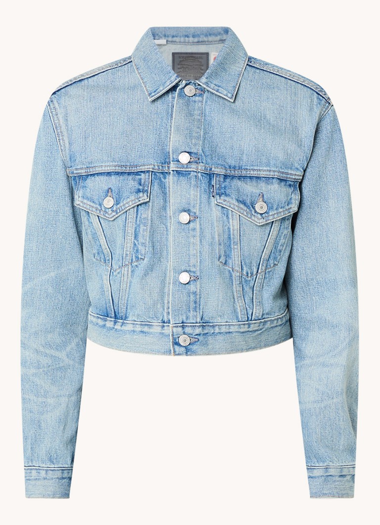 Jachetă Levi's Trucker Cropped din denim cu buzunare la piept