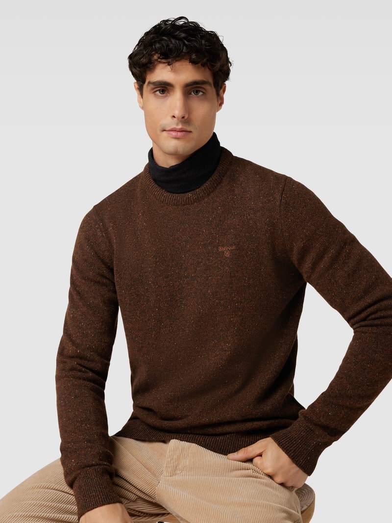 Strickpullover in Melange-Optik aus Woll-Mix mit Seiden-Anteil in mittelbraun