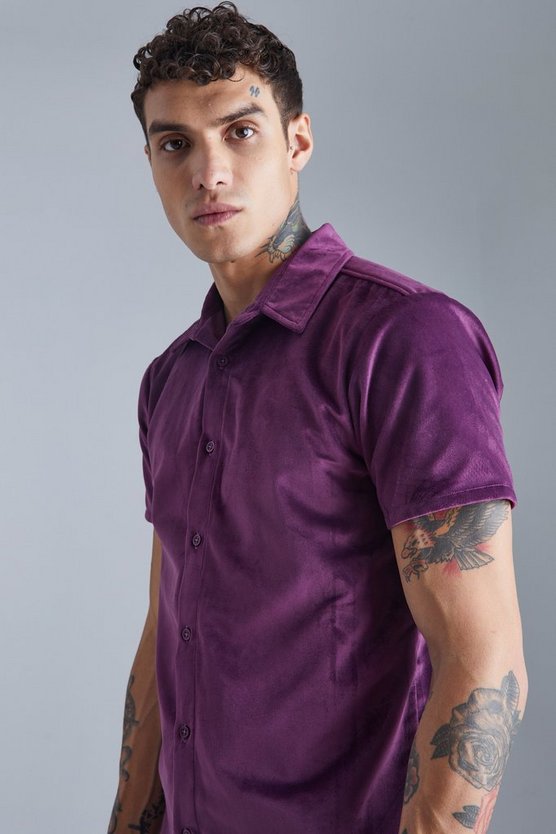 Kurzärmliges Velour-Hemd
