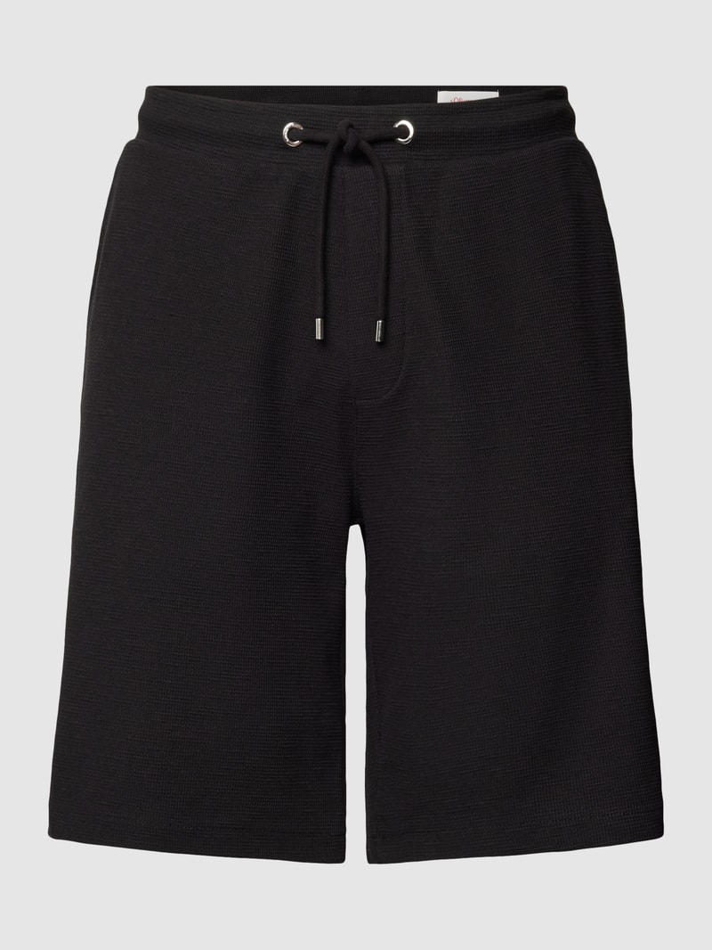Shorts in unifarbenem Design Modell 'Waffle' in schwarz