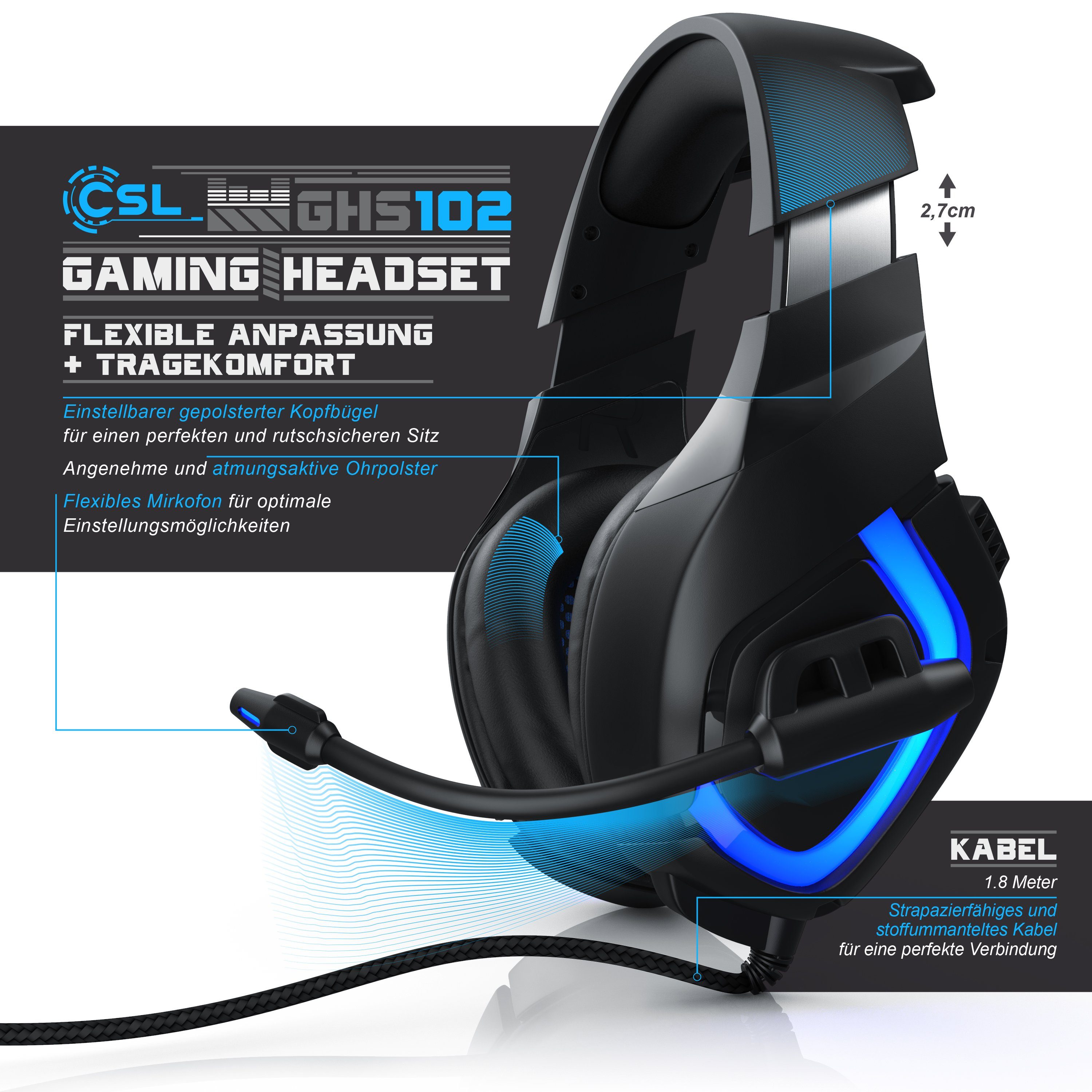 CSL Gaming-Headset (USB Kopfhörer 