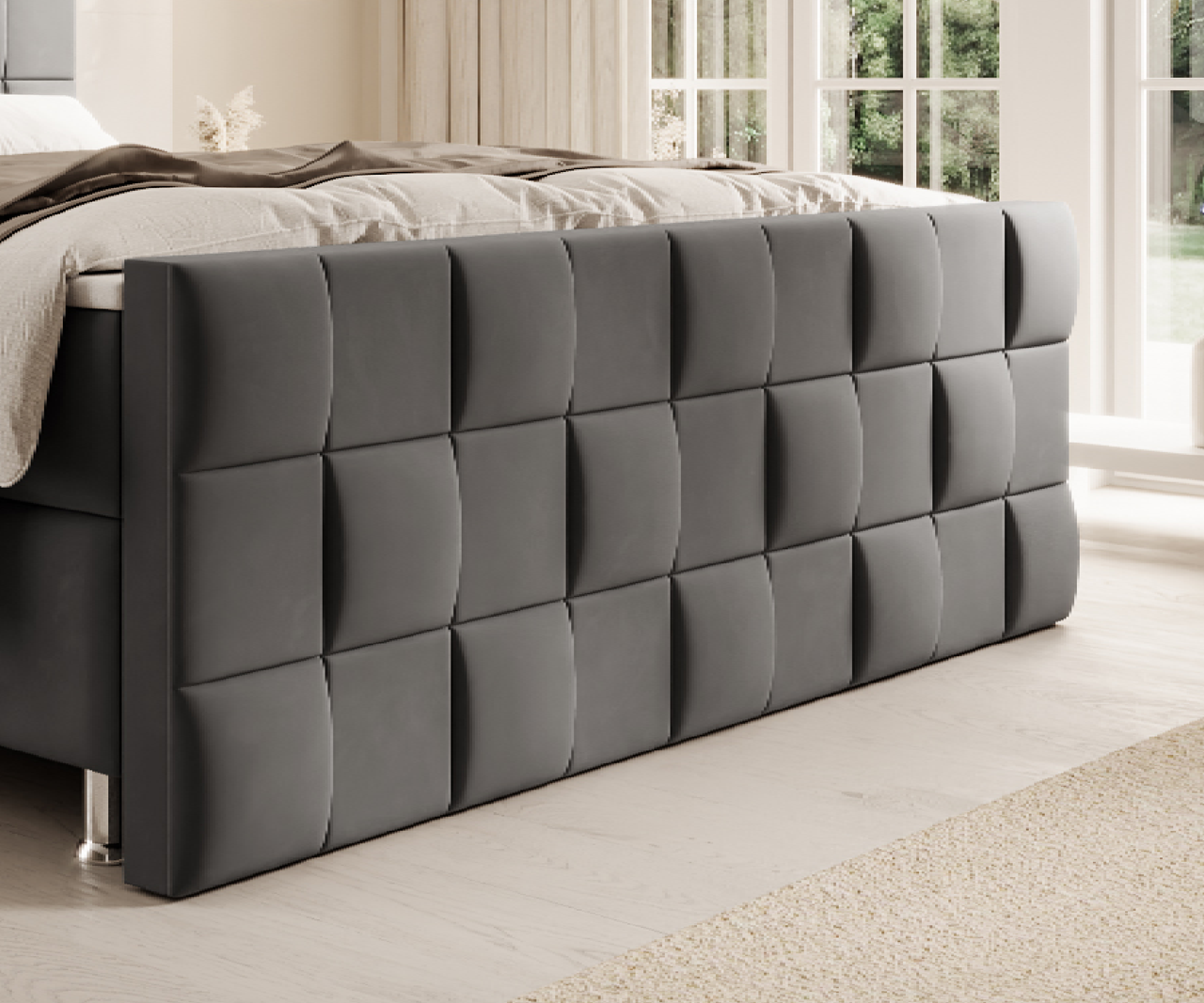 IHG Boxspringbett Tarifa 180x200cm Velour Anthrazit / SL 3 / Deren 11