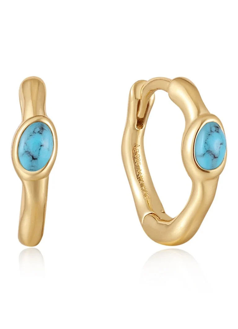 Orecchini a cerchio Ania Shark Turquoise Wave in oro