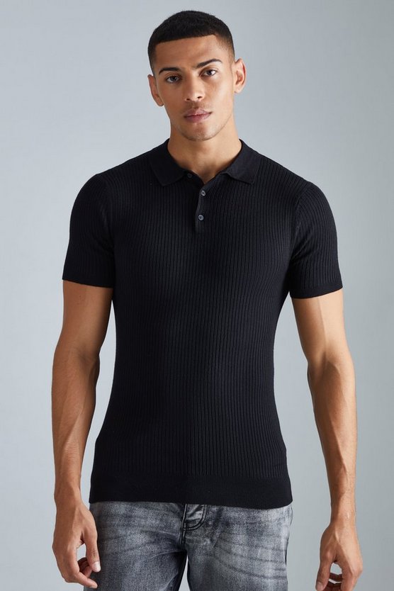 Recyceltes geripptes kurzärmliges Muscle-Poloshirt
