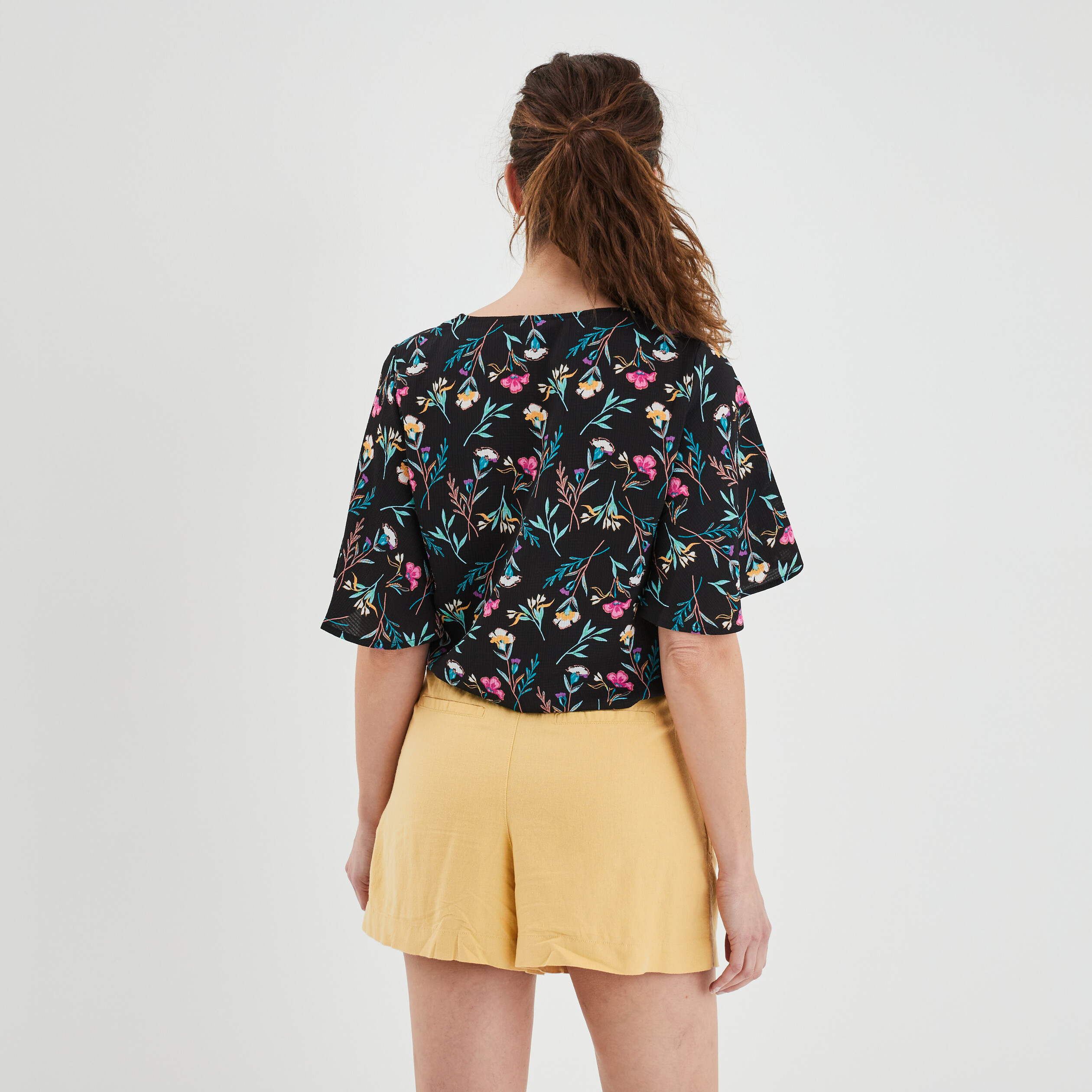Blouse manches courtes papillons noir femme | La Halle