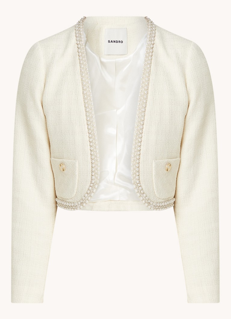 Sandro Cropped blazer with tweed look and rhinestones
