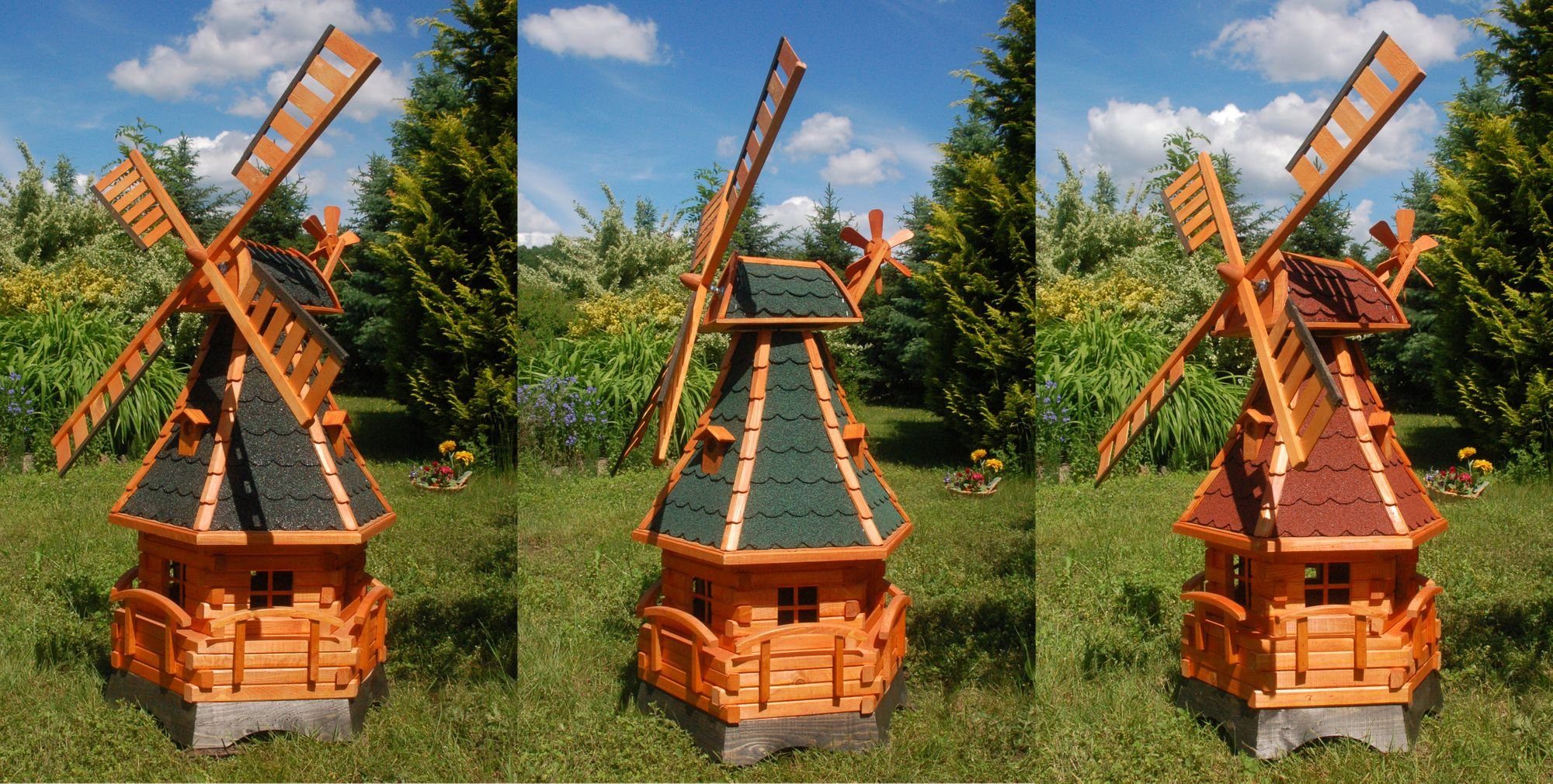 DSH DEKO SHOP HANNUSCH Gartenfigur Windmühle mit Gauben und Solar-Beleuchtung – Höhe 1,4 Meter