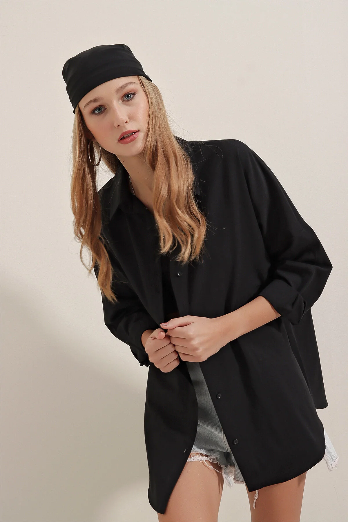 Bigdart  Schwarzes Oversize-Lang-Basic-Shirt für Damen 3900
