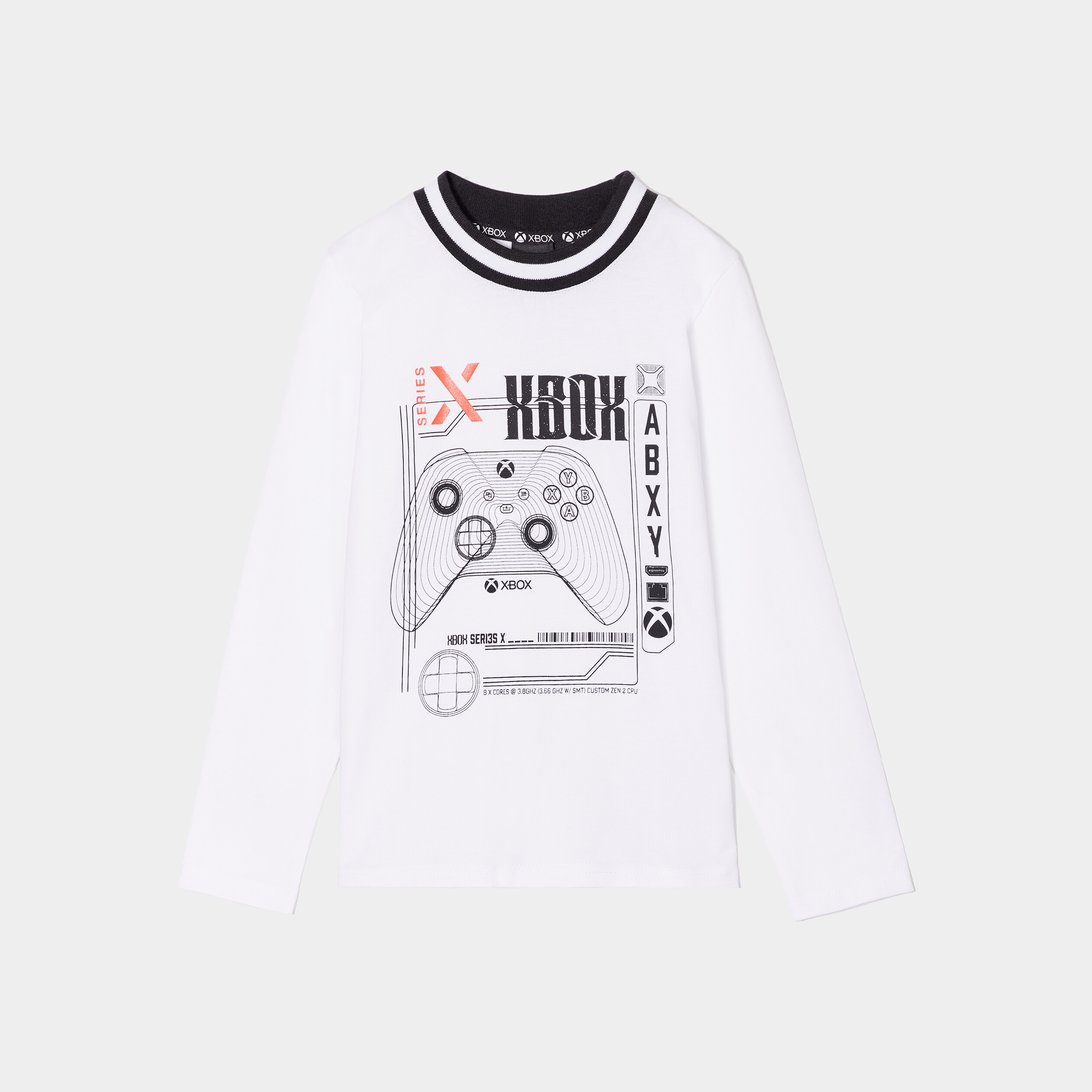 T-shirt col bord-côte coton Xbox blanc garçon | La Halle