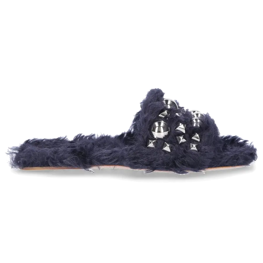 Miu Miu - Sandalen Lammfell Nieten dunkelblau - blau