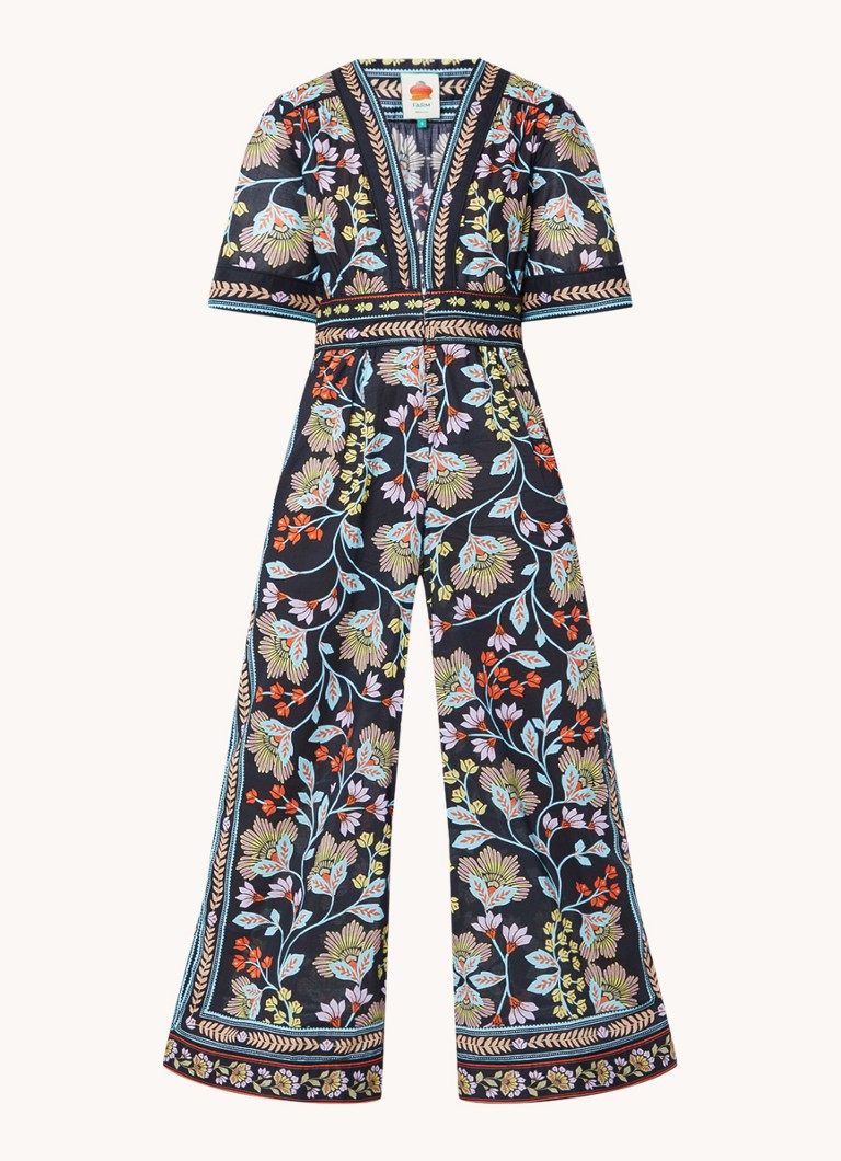 Farm Rio  Wide fit jumpsuit met bloemenprint en steekzakken
