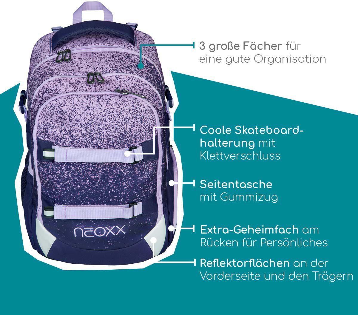 neoxx Schulrucksack Active, Glitterally perfect, aus recycelten PET-Flaschen