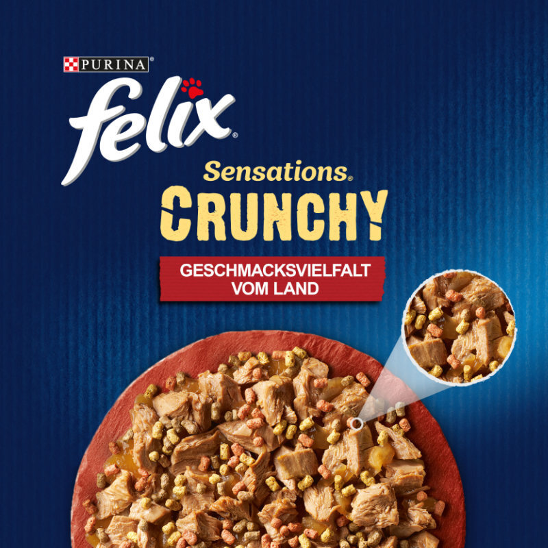 Felix Nassfutter Felix Sensations Crunchy 10x85g + 40g Knusperstückchen Geschmacksvielfalt vom Land