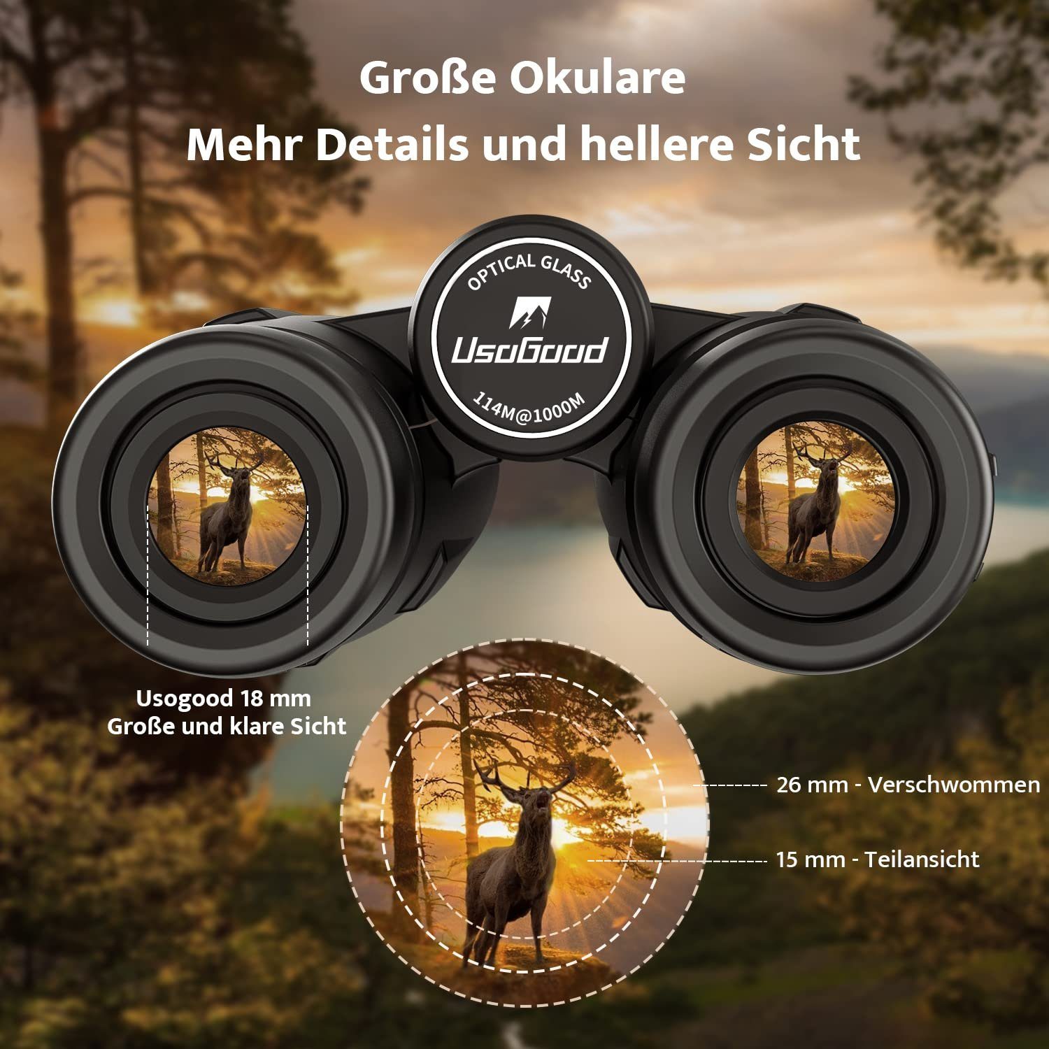 Usogood 10x42 Fernglas für Erwachsene HD Kompaktes Fernglas BaK4-Prismen Fernglas (Wasserdicht für Vogelbeobachtung, Wandern, Safari,42 Millimeter)