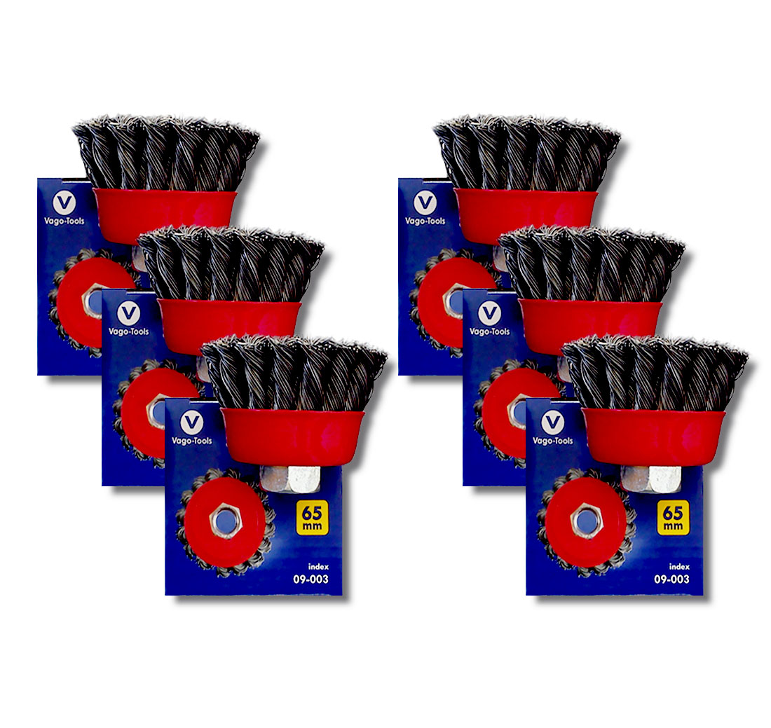 Vago-Tools Topfbürsten Drahtbürsten 65mm Bürste gezopft Winkelschleifer & Flex 6x