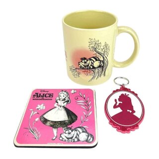 Disney Tasse, Untersetzer und Schlüsselanhänger - Alice in Wunderland Vintage