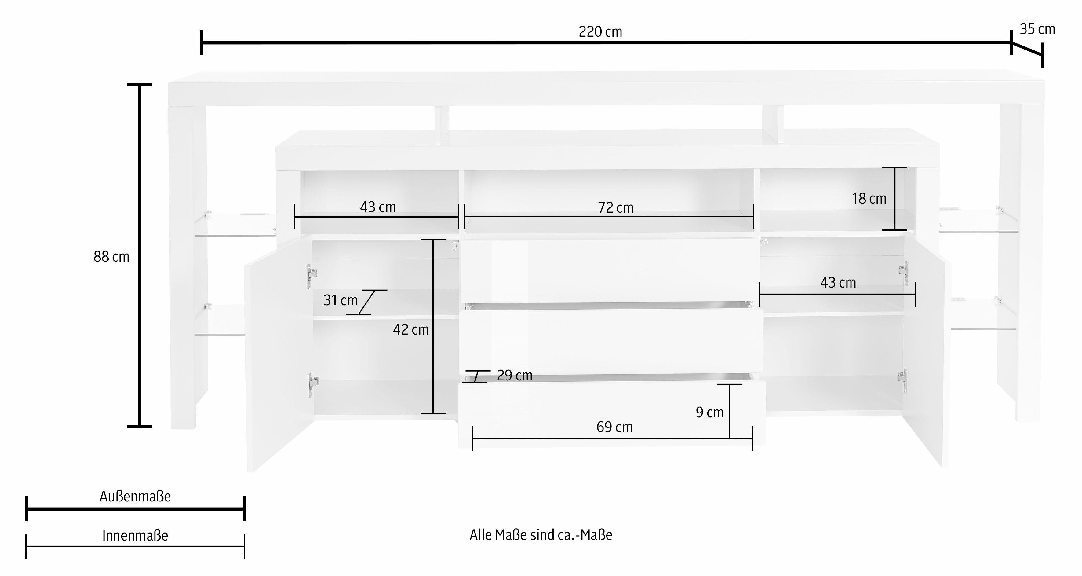 borchardt Möbel Sideboard Rosario, Breite 220 cm
