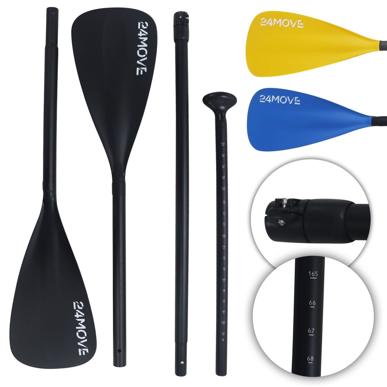 TroniTechnik 24MOVE® Paddel Doppelpaddel 2 in 1 Teleskoppaddel Stechpaddel SUP,Kajak,Aluminium 230cm,schwarz