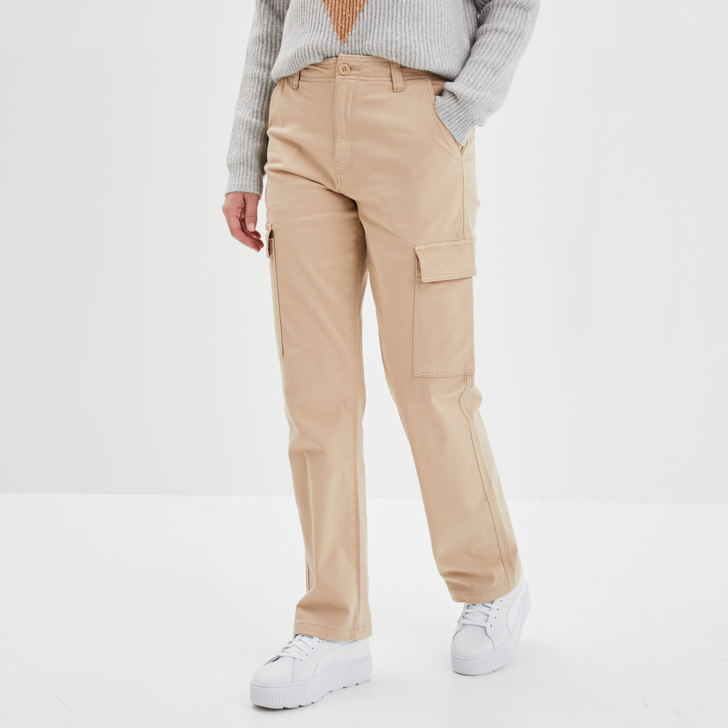 Pantalon cargo droit sable femme | La Halle