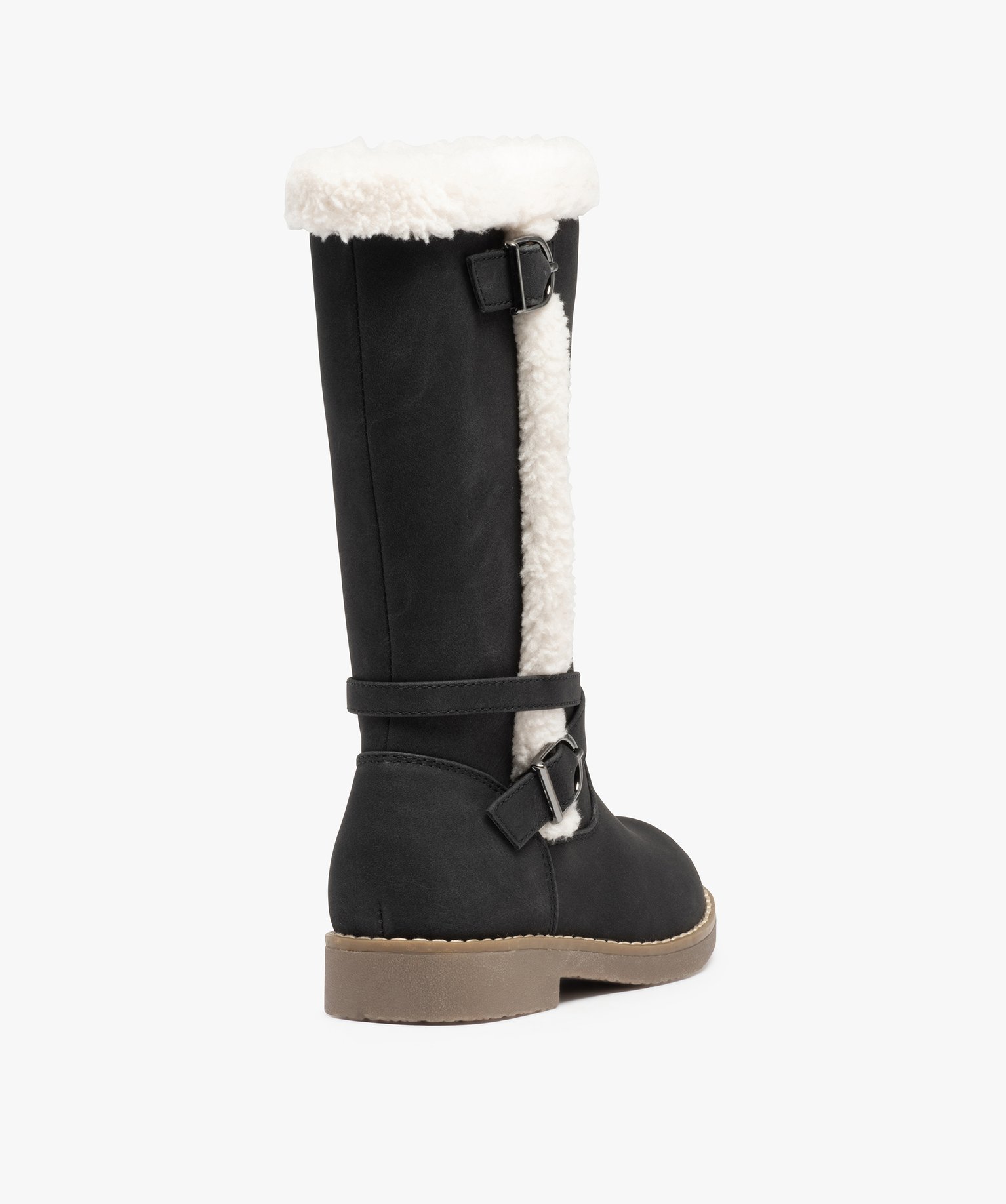 Bottes fille à talon plat et bordures en sherpa noir | GEMO