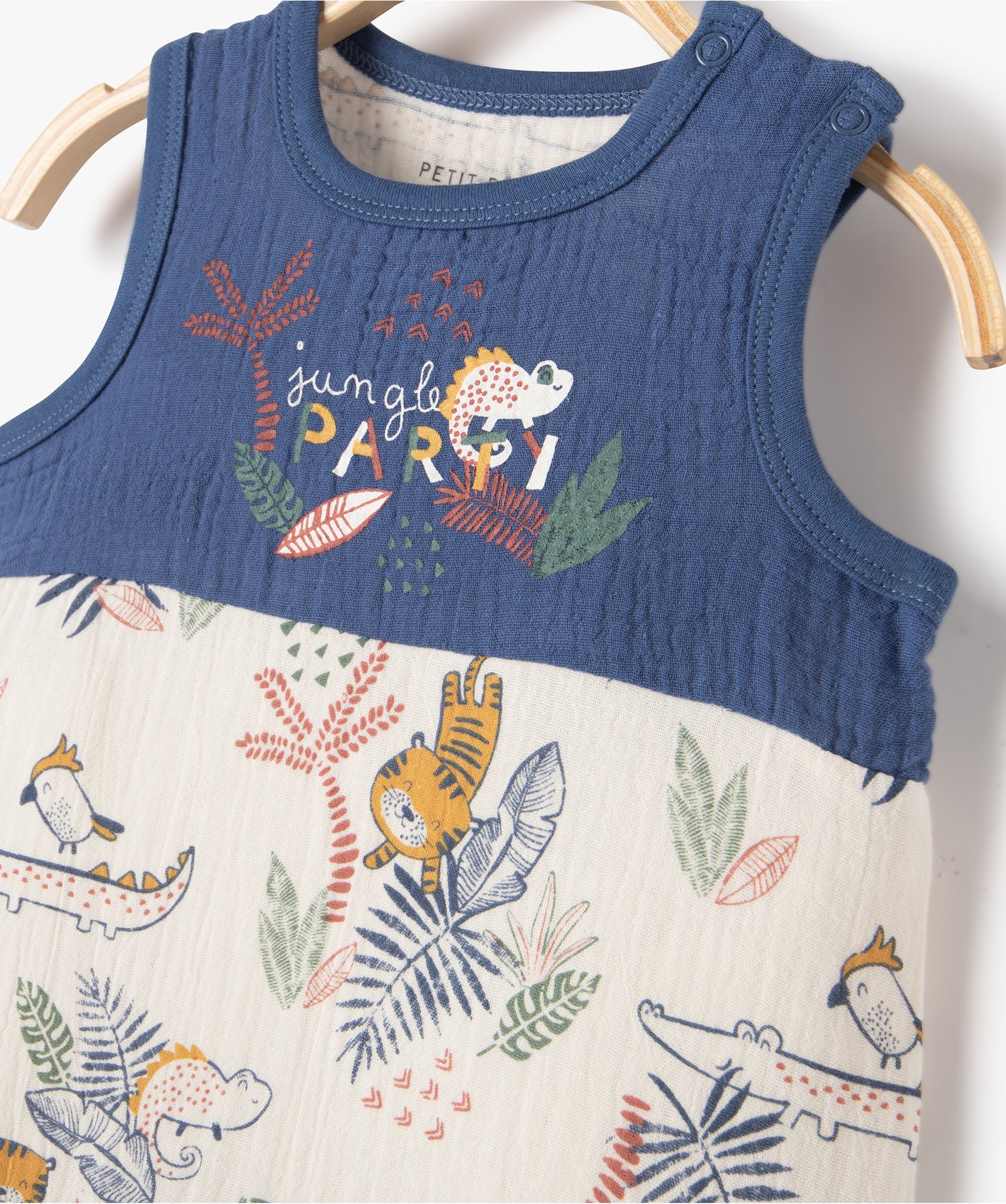 Combishort bébé en gaze de coton imprimée - Petit Béguin marine | GEMO