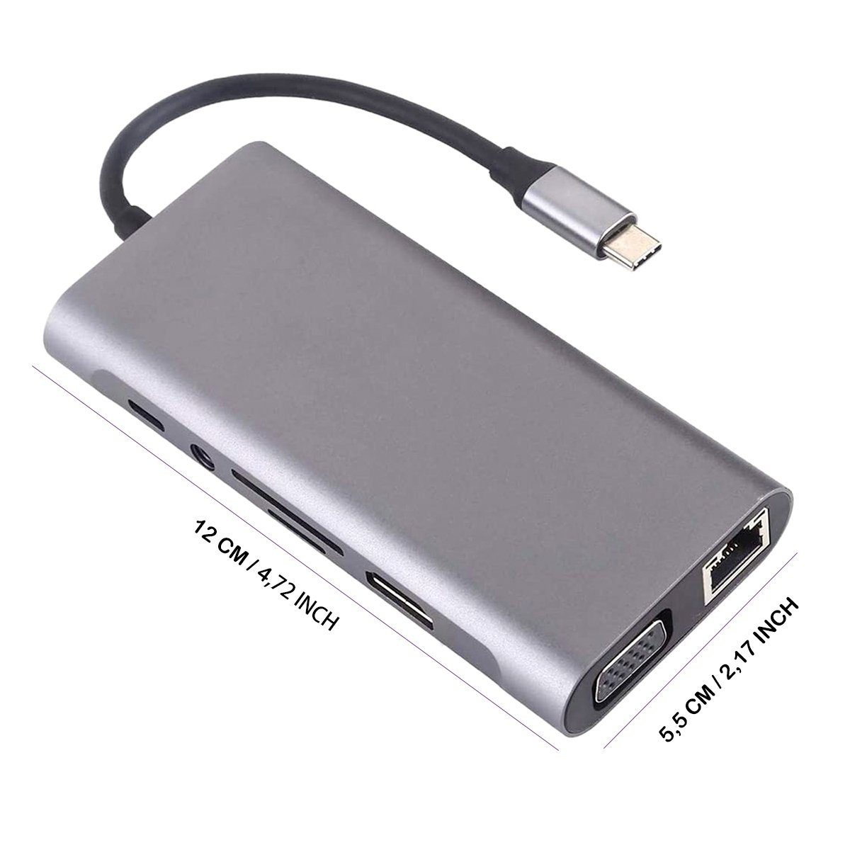 7Magic Laptop-Dockingstation USB C Docking Station Dual Monitor, 11 in 1 USB C Hub Adapter, 100 W Stromversorgung, 4K 30Hz HDMI, 1080P 60Hz VGA, 5Gbps USB 3.0