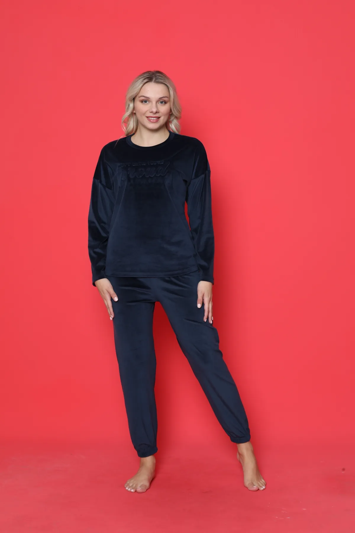 AHENGİM  Pyjama-Set für Jugendliche, französischer Samt, bedruckt, mit elastischen Beinen, für den Winter, saisonal, W20422249