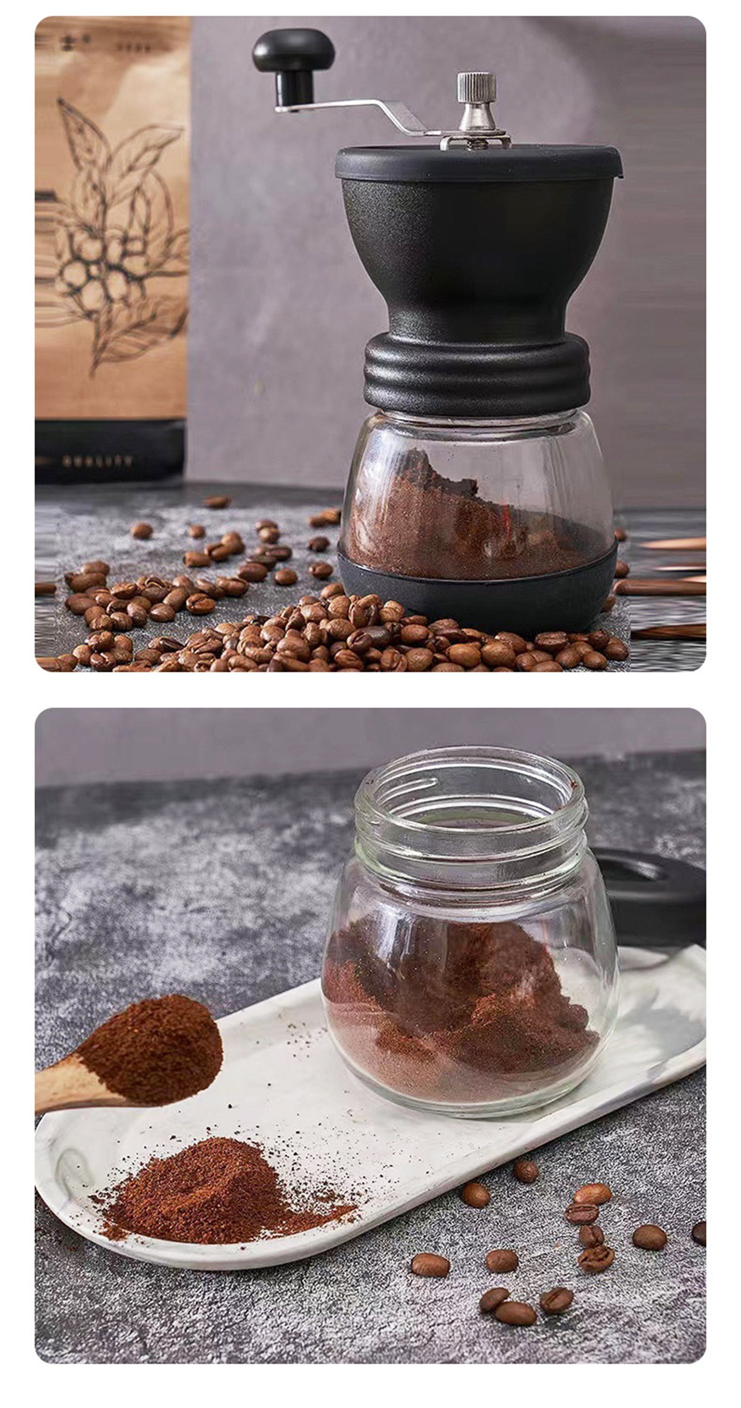 flowgoer Kaffeemühle Manuelle Kaffeemühle aus Glas