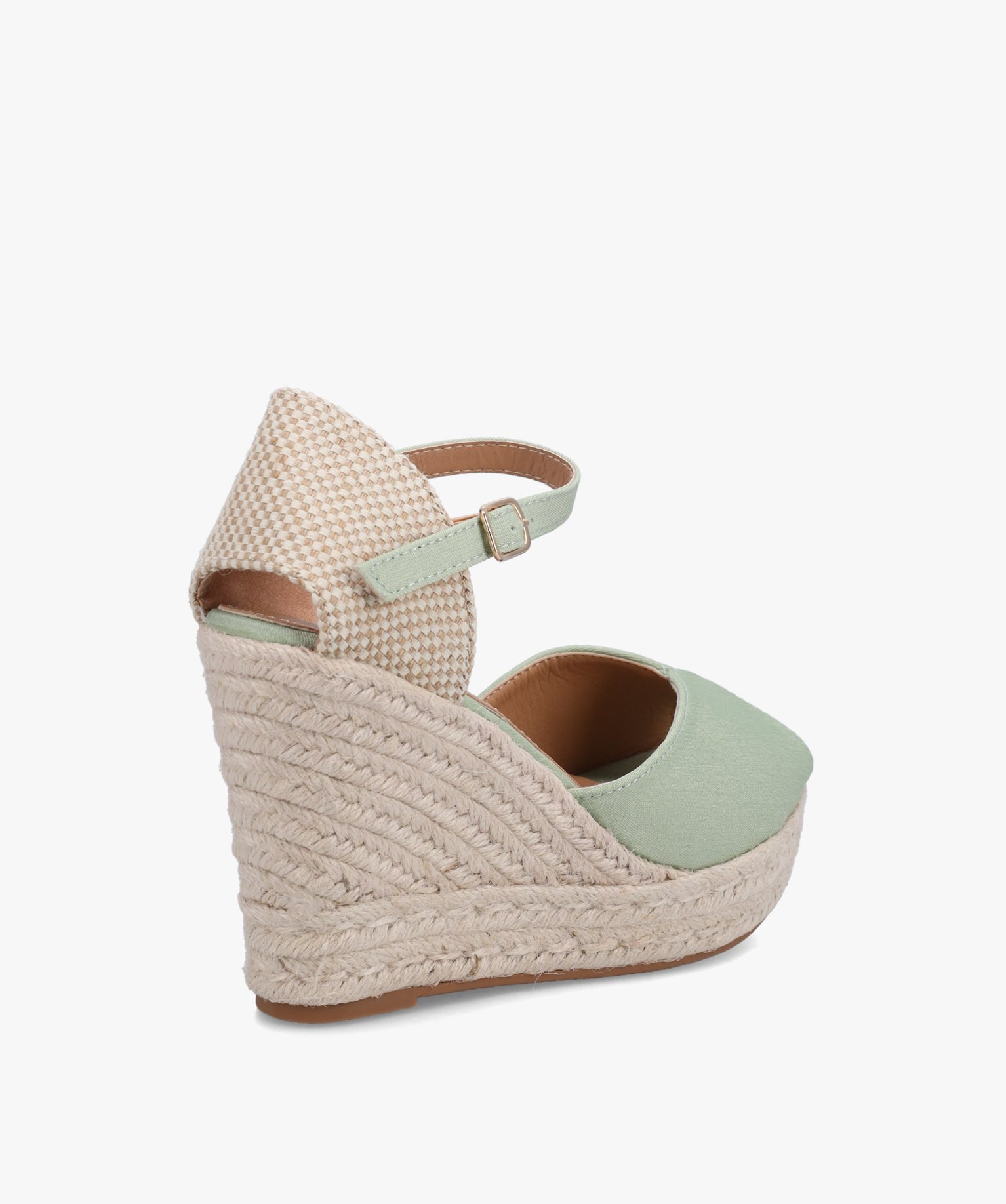 Sandales femme compensées en corde dessus satin uni vert | GEMO