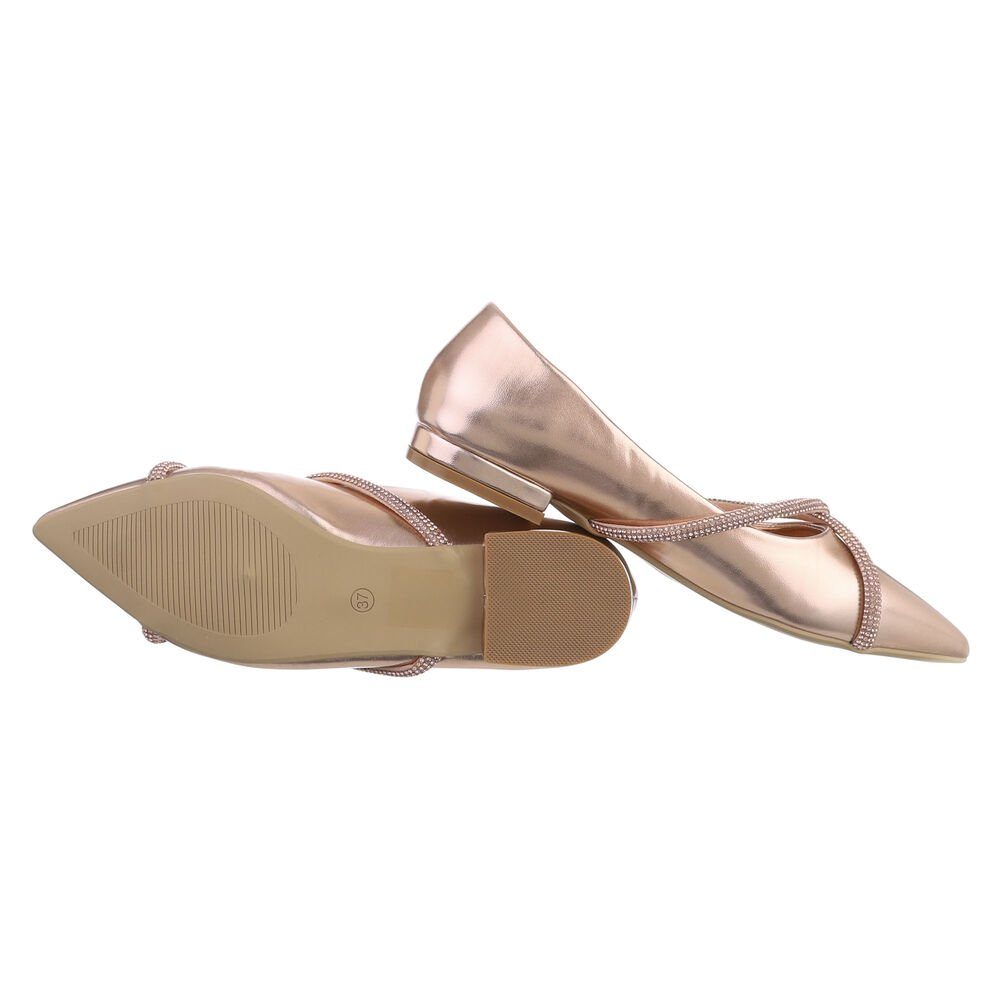 Ital-Design Damen Schlupfschuhe Party & Clubwear Ballerina Blockabsatz Klassische Ballerinas in Roségold