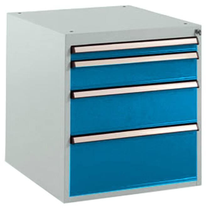 Manuflex Stationär Schubfachschrank 4 Schubfächer BASETEC Hellgrau, Brillantblau 500 x 580 x 560 mm
