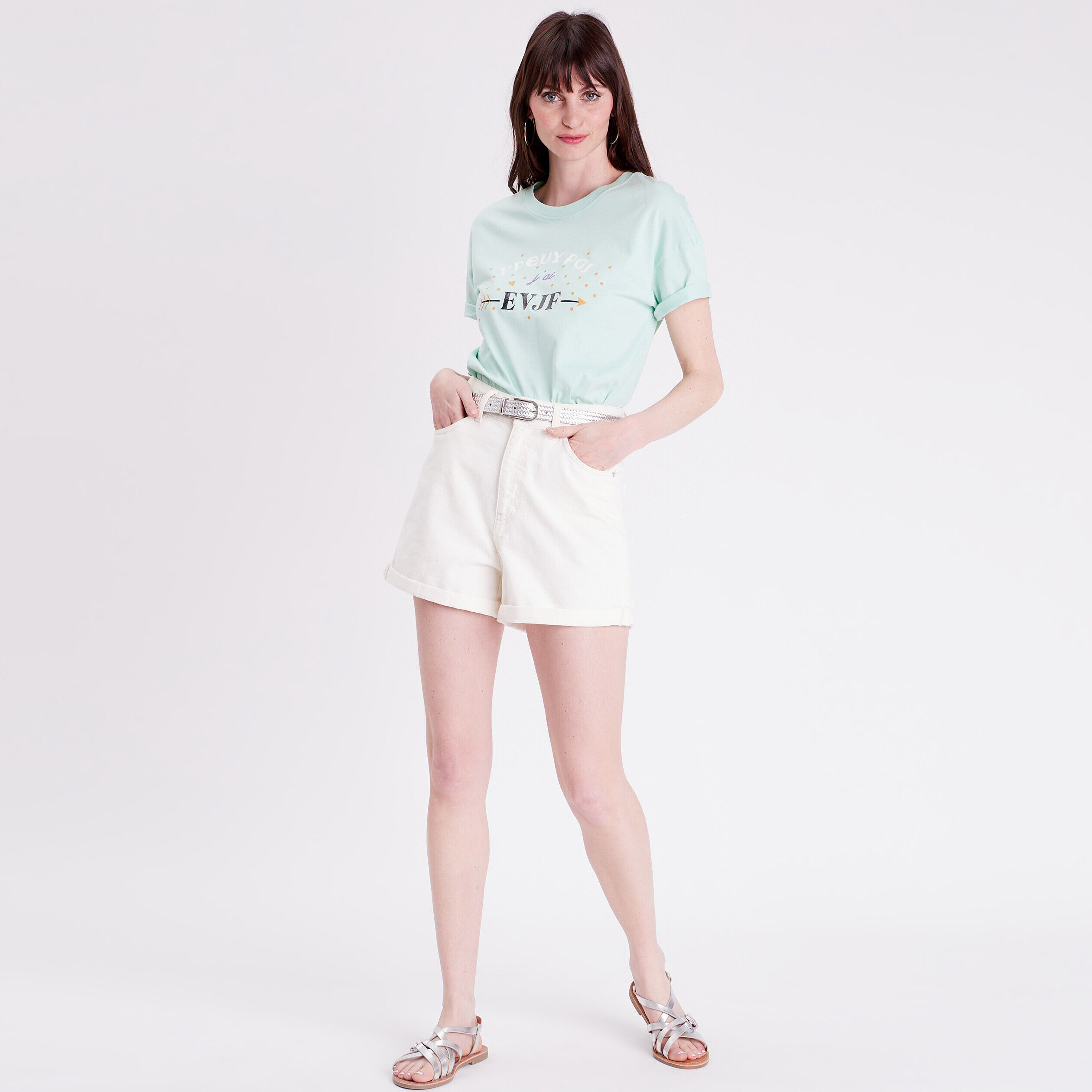 T-shirt oversize col rond vert pastel femme | Cache Cache