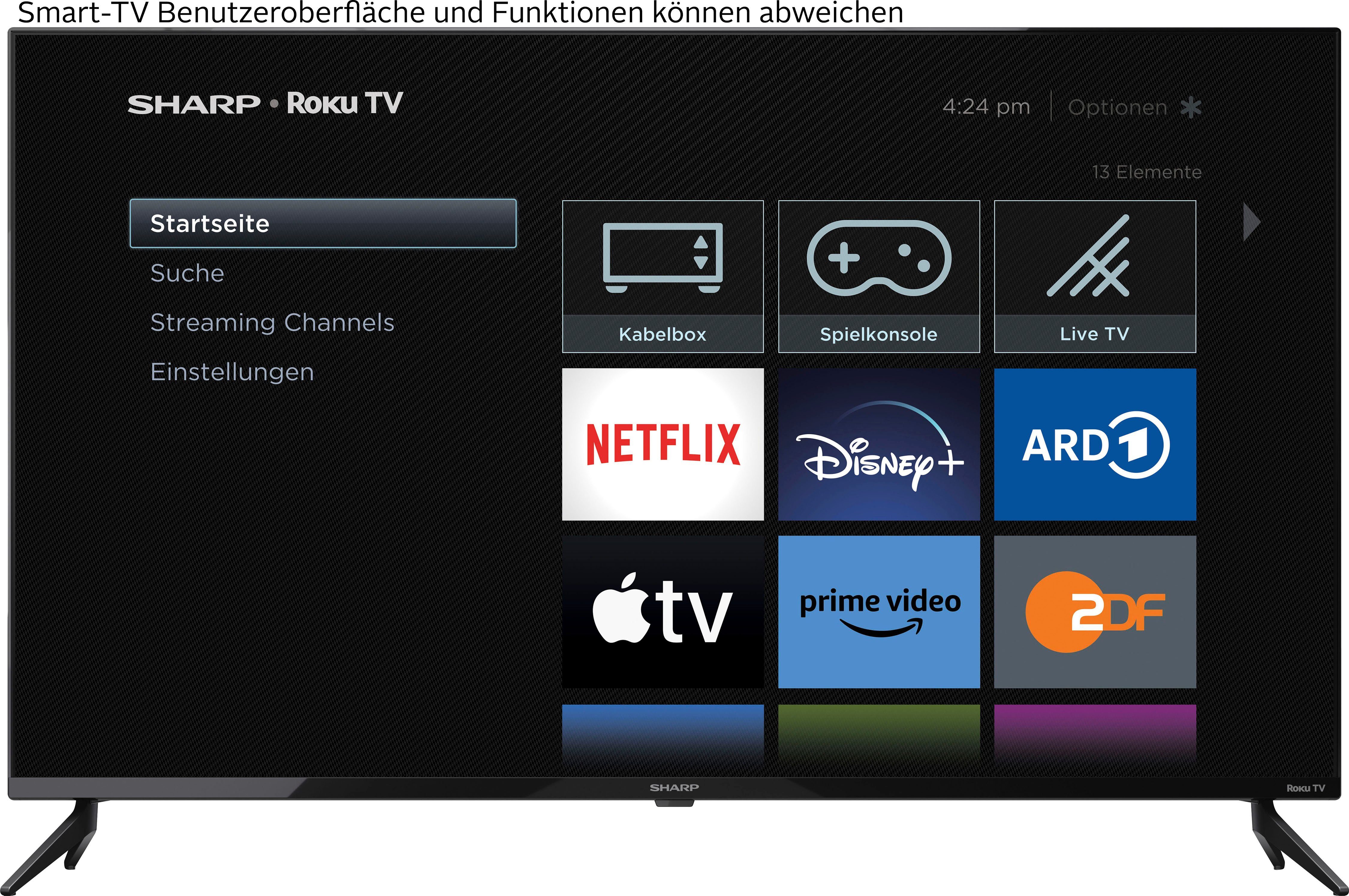 Sharp 43FJ2E LED-Fernseher (108 cm/43 Zoll, 4K Ultra HD, Smart-TV, Roku TV nur in Deutschland verfügbar, Rahmenlos, HDR10, Dolby Digital)