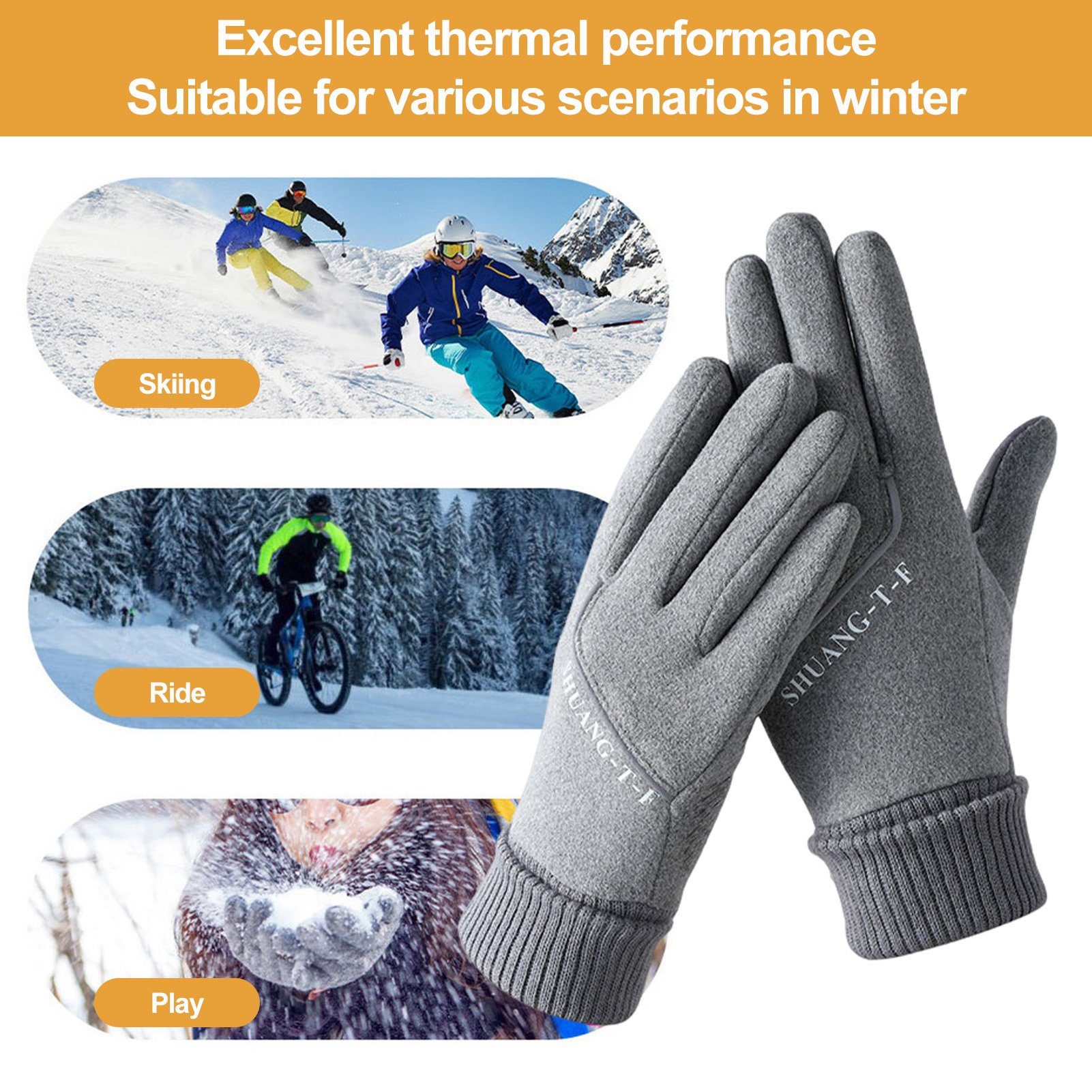 farfi Skihandschuhe 1 Paar Touchscreen Winter warme Handschuhe Anti-Rutsch-Vollfinger (1 Paar Winterhandschuhe)