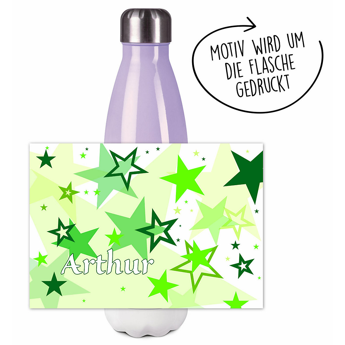 Edelstahl Kinder Thermoflasche / Trinkflasche bunt Sternenhimmel Farbe grün Spülmaschinenfest, Auslaufsicher, Bruchfest, Doppelwandig, Für Heißgetränke geeignet, Mit Deckel, Isoliert