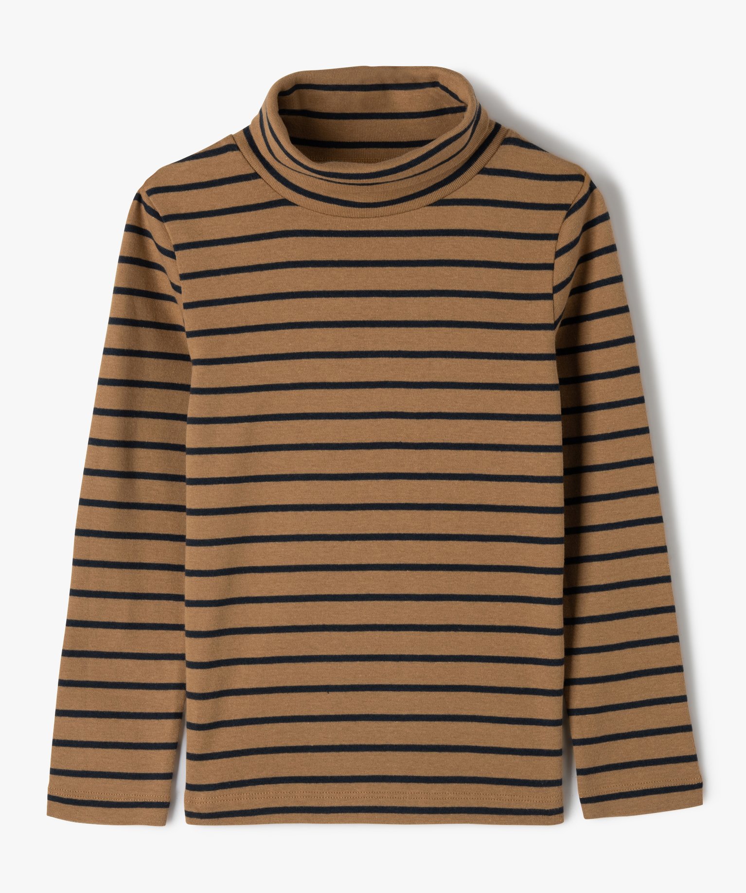 Tee-shirt rayé à manches longues et col roulé Garçon marron | GEMO