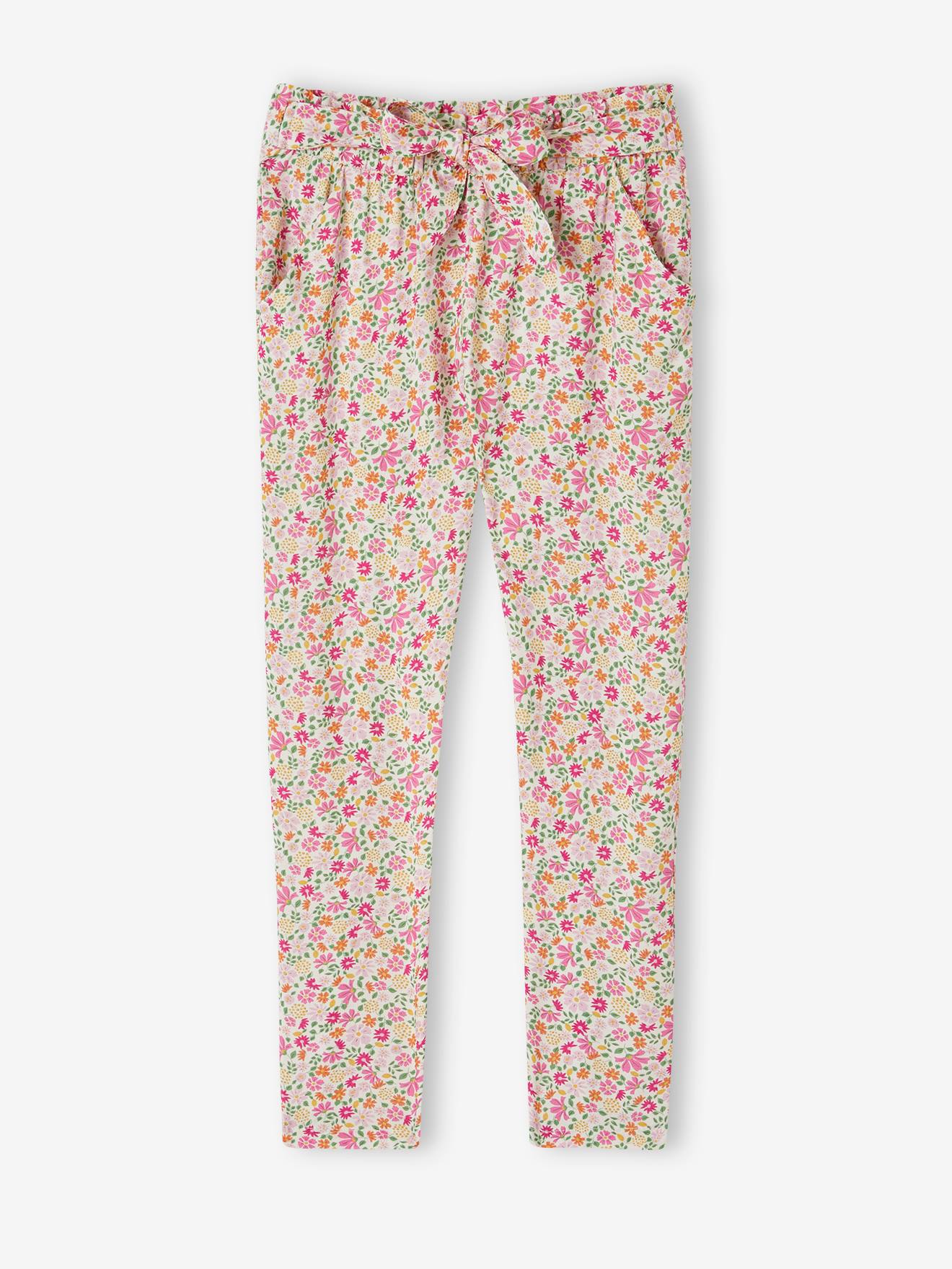 Vertbaudet Mädchen 3/4-Hose aus fließendem Stoff, Blumenprint Oeko-Tex - grün bedruckt