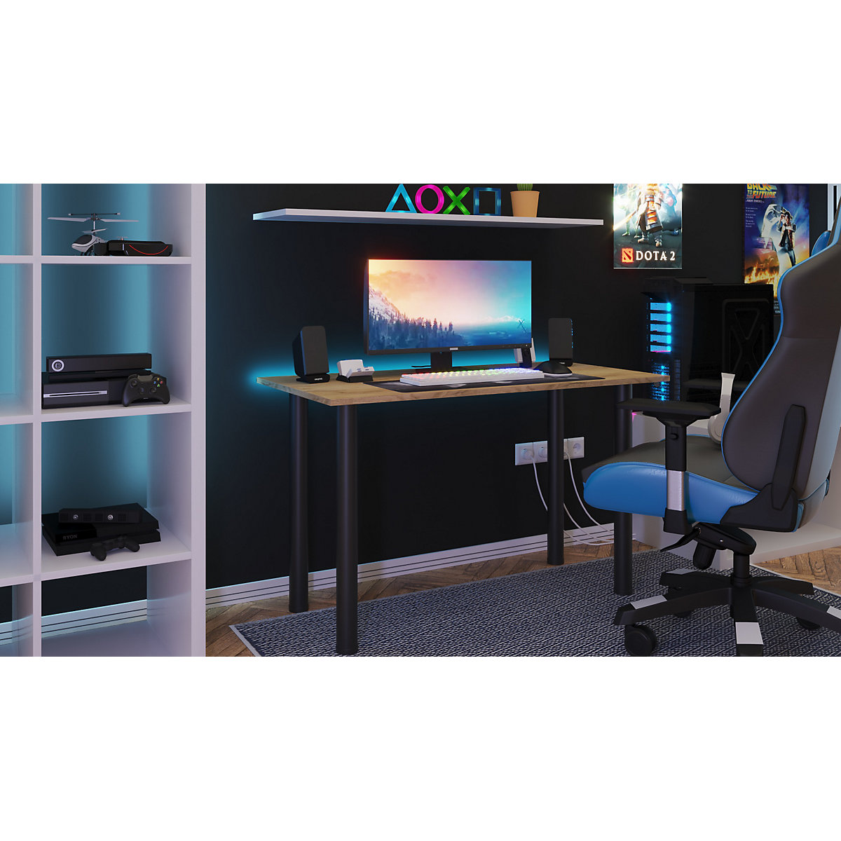 Gaming Schreibtisch mit LED Beleuchtung onesize