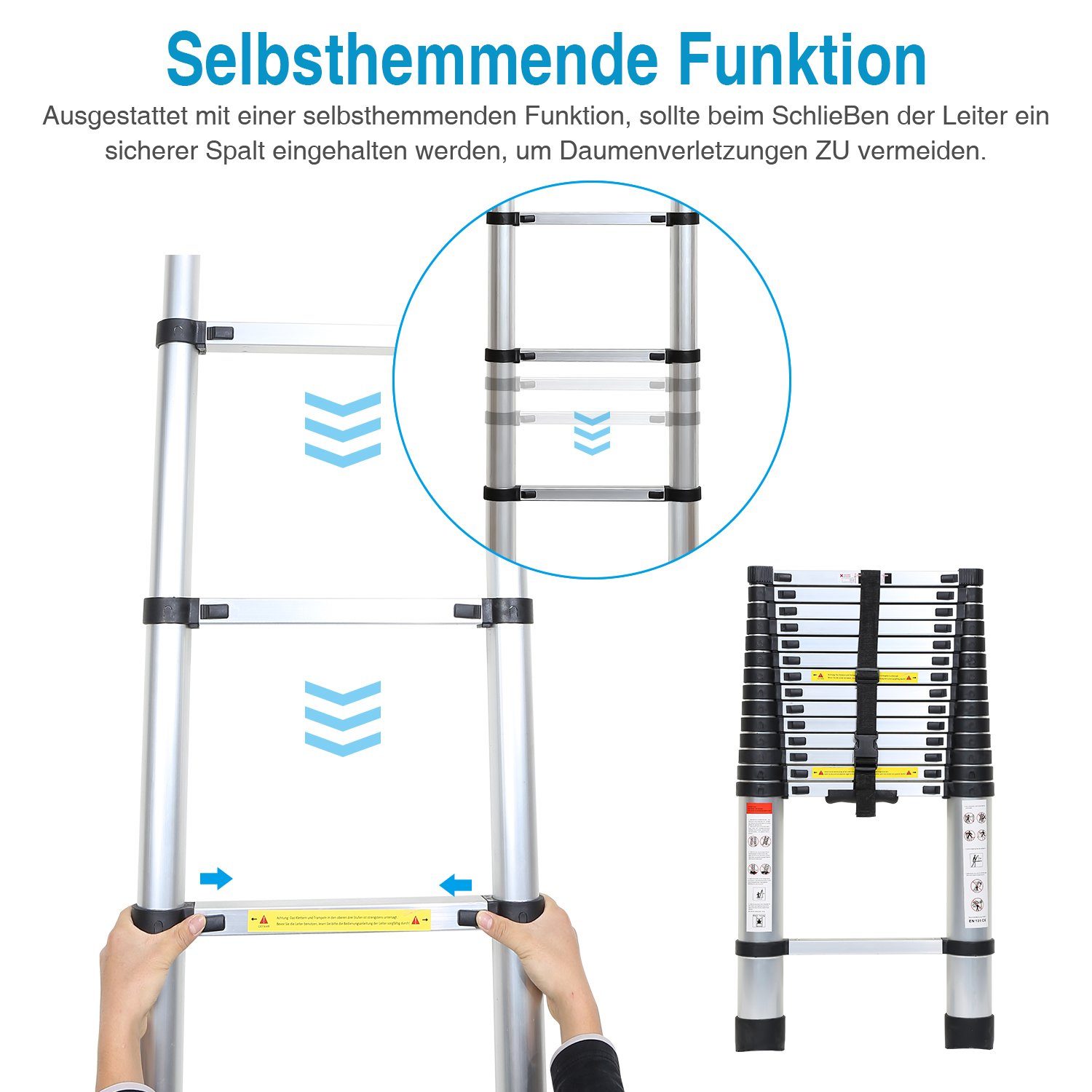 TolleTour Teleskopleiter Teleskopleiter Alu 2.6m-5m Ausziehleiter Anlegeleiter
