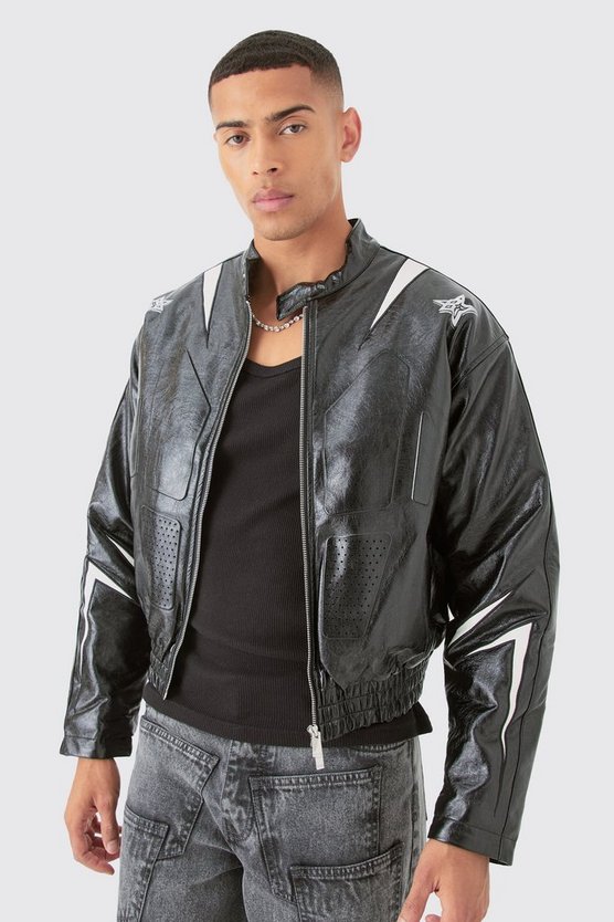 Kastige PU Moto-Bomberjacke