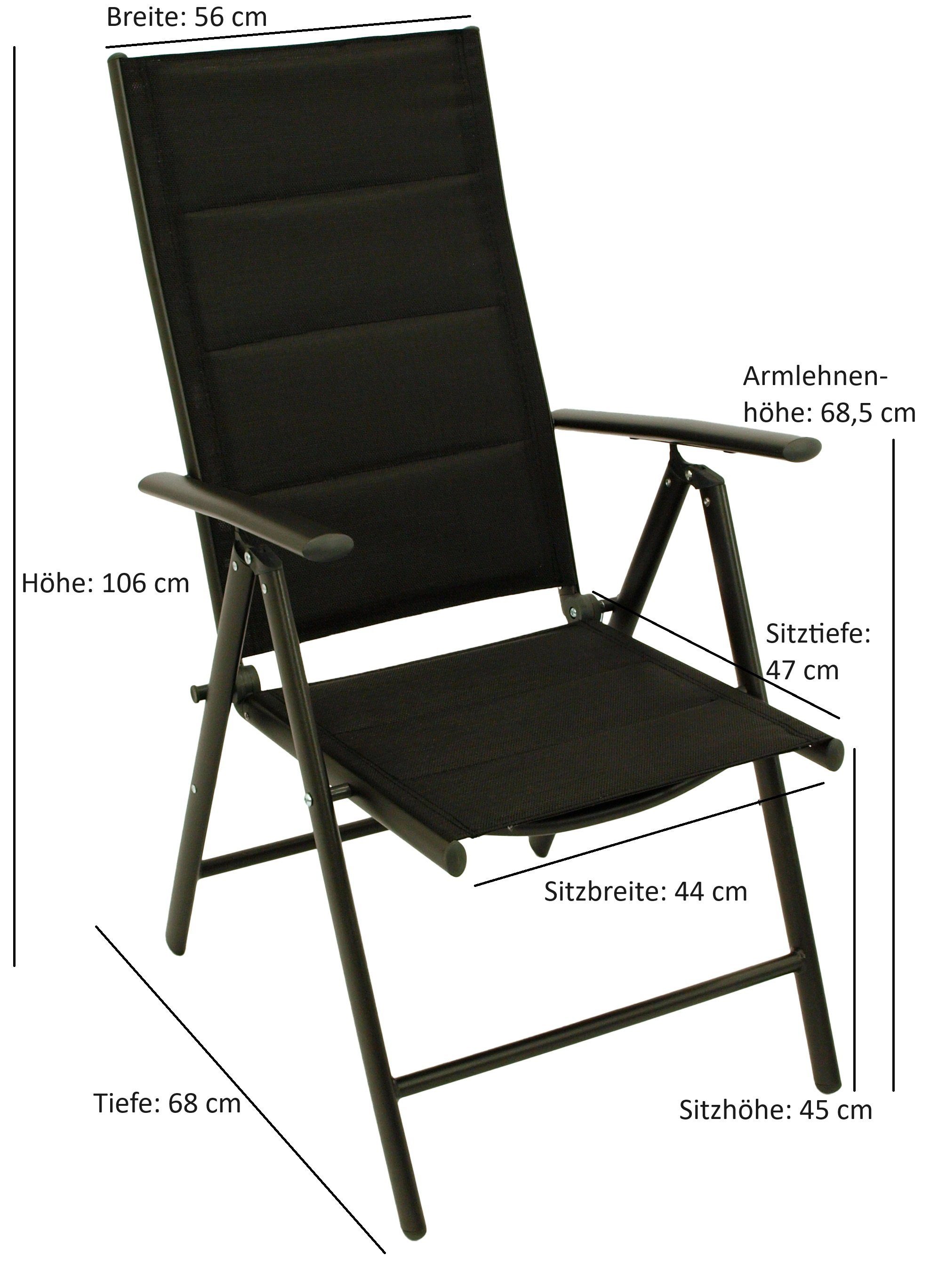 DEGAMO Gartensessel ALMERIA, klappbar, Alu anthrazit + Kunstgewebe gepolstert schwarz, wetterfest