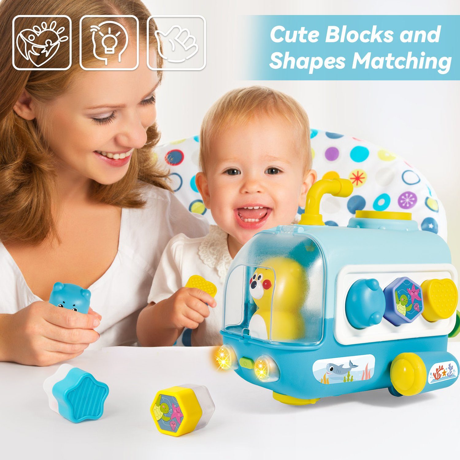 Esun Steckspielzeug Babyspielzeug ab 6 Monate, U-Boots Baby Musikspielzeug mit 10 Melodien, (Packung), Baby Montessori Sensorik Spielzeug ab 1 Jahr