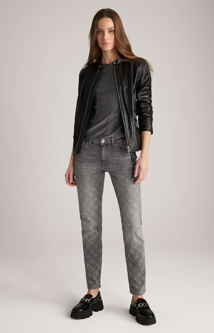 Lurex-Blusenshirt in Grau-Glitzer