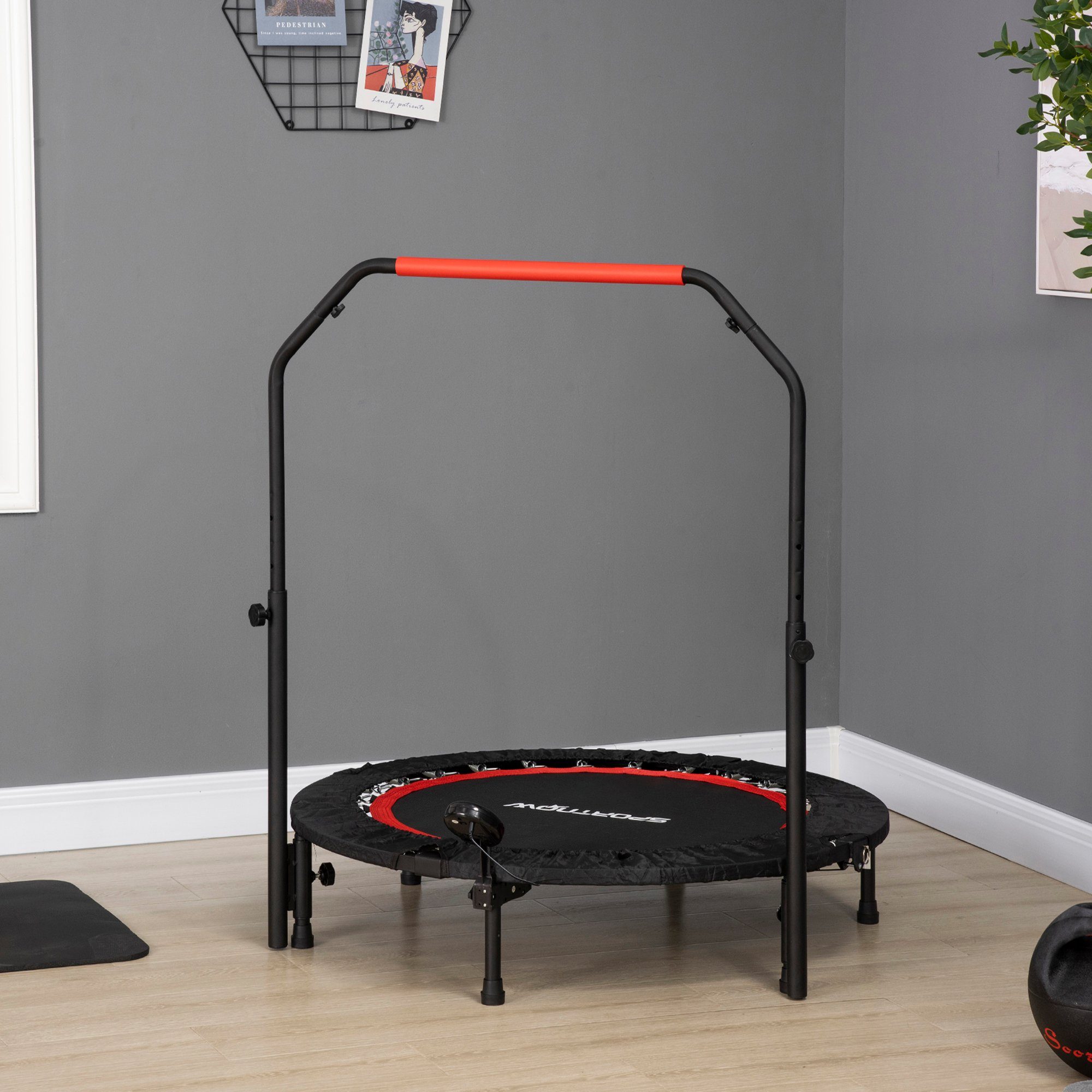 SPORTNOW Fitnesstrampolin mit Haltegriff, LCD-Monitor, Stahl, Ø 15 cm, (Set, 1, Fitness-Trampolin), Ø102 x 99-123H cm