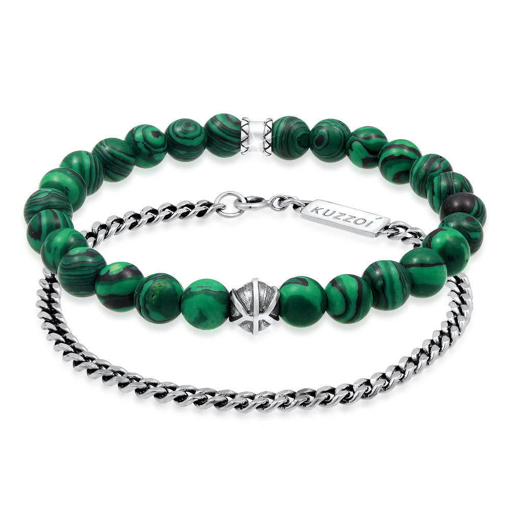 KUZZOI KUZZOI Bracelet Malachite Vert Trend Robuste Ensemble Bracelet Homme - (925/1000) Bracelet