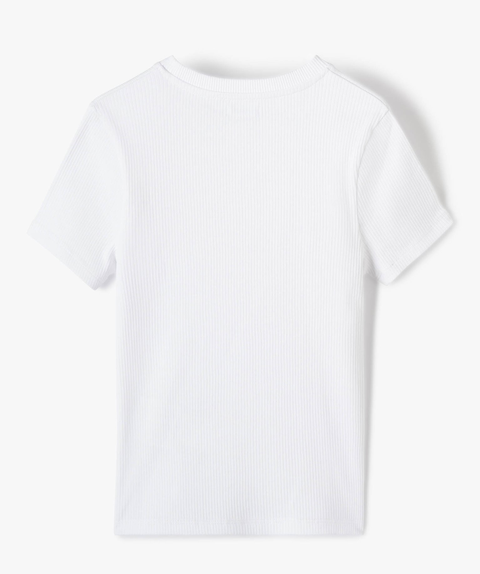 Tee-shirt fille en maille ctelée à manches courtes blanc | GEMO