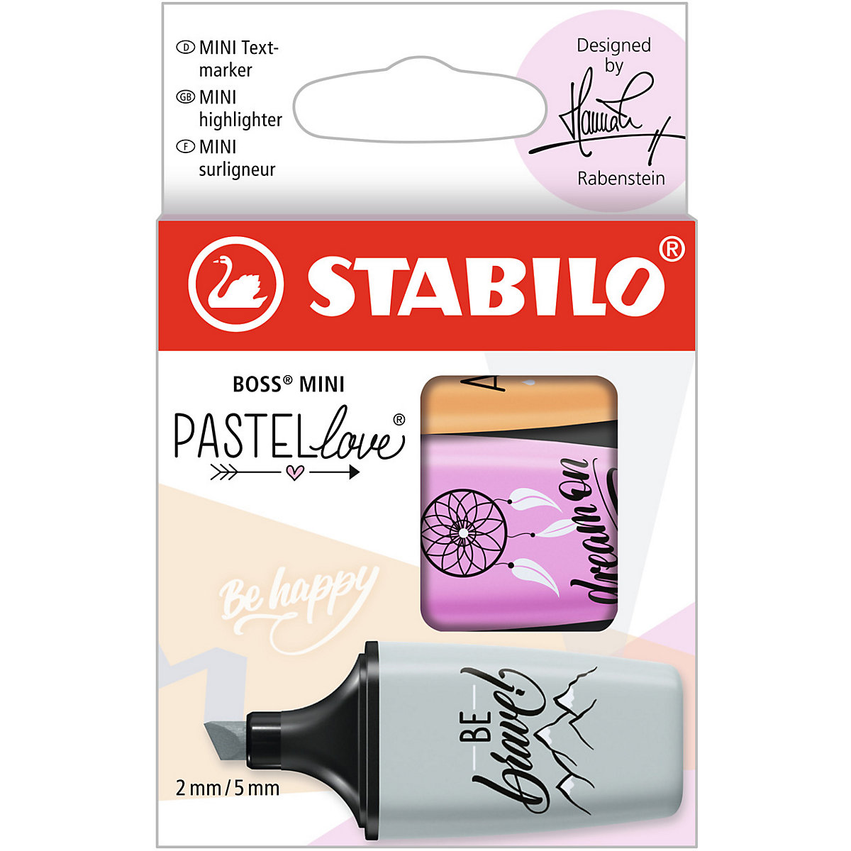 Textmarker BOSS MINI Pastellove 2.0, 3 Farben (seidengrau, fuchsie, orange)